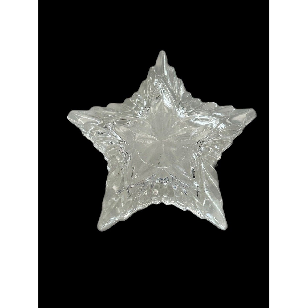 Vtg Crystal Clear Star Shape Lead Crystal Trinket Jewelry Box Romania Glass Lid